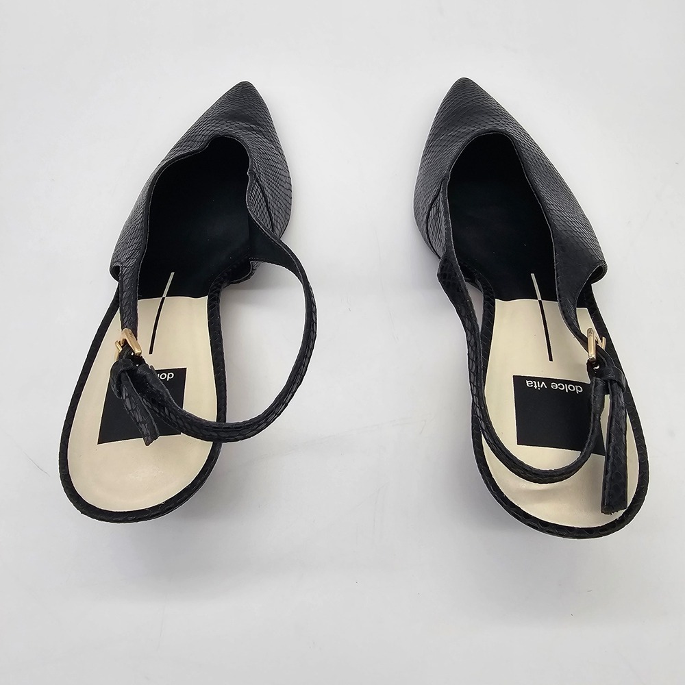 Dolce Vita Alenna Slingback Heels Womens 7.5 Black Embossed Leather Kitten Heel - Picture 7 of 12